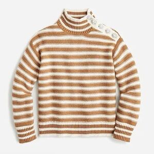 J. Crew Cable-Knit Tan Mockneck Pullover in Stripe with Jewel Buttons Size XS
